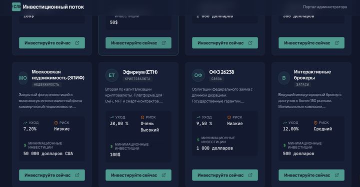 InvestFlow — карточки активов